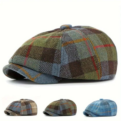Plaid Wool-Blend Newsboy Cap | BENALLA