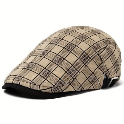 Linen-Cotton Plaid Flat Cap | GERALDTON
