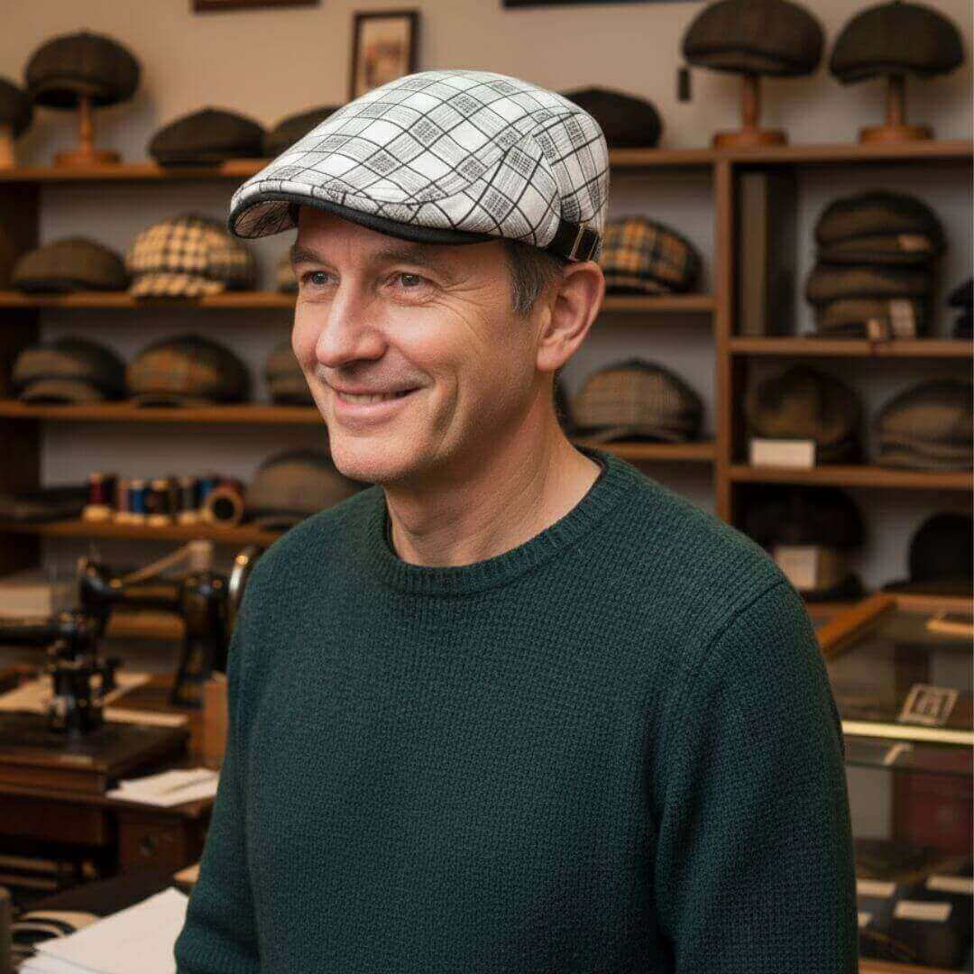 Linen-Cotton Plaid Flat Cap | GERALDTON