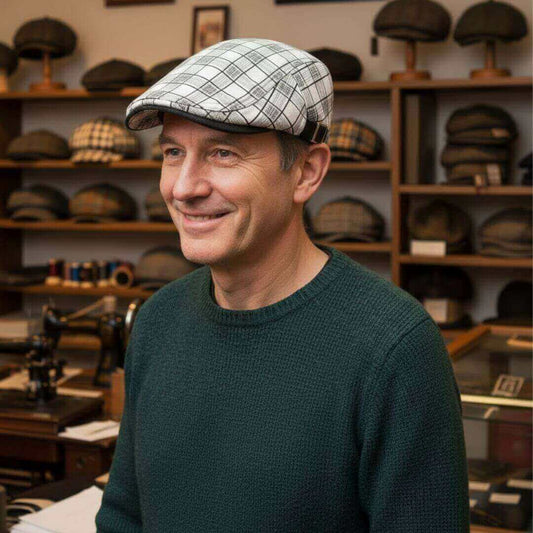 Linen-Cotton Plaid Flat Cap | GERALDTON